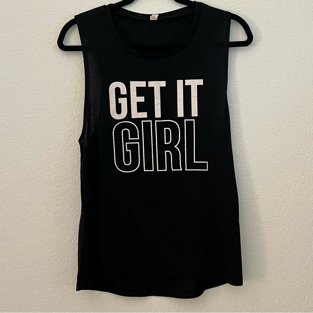 Black Sleeveless Muscle Tank Get It Girl Graphic Tee